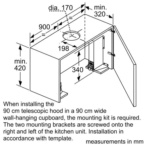 Bosch DSZ4920 Telescopic Hood Installation Kit for 90cm Wall Unit