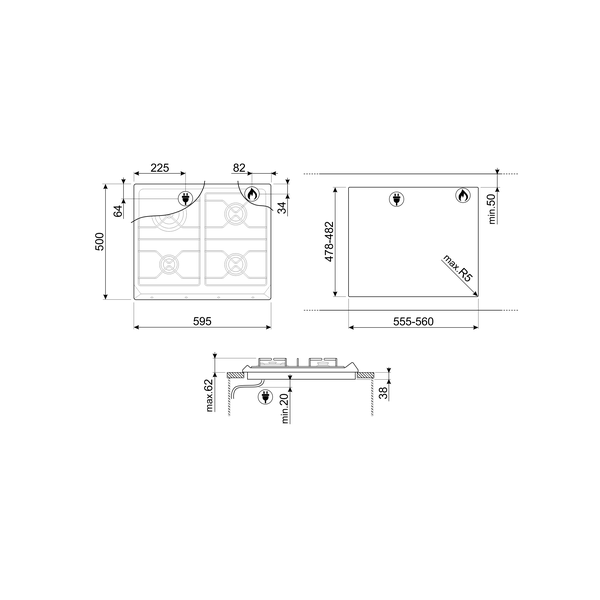 Smeg SRV564GH3 Gas Hob