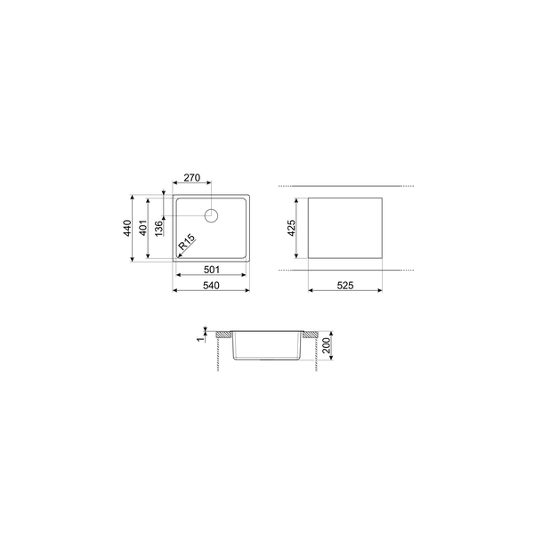 Smeg VFU50SFR Single Bowl Triple Installation Sink