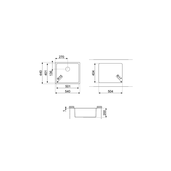 Smeg VFU50SFR Single Bowl Triple Installation Sink